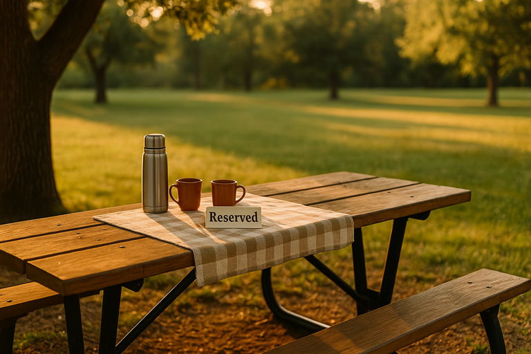 Picnic table in a park reserved for two
