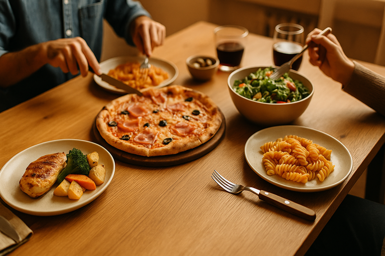 Italian food on a restaurant table